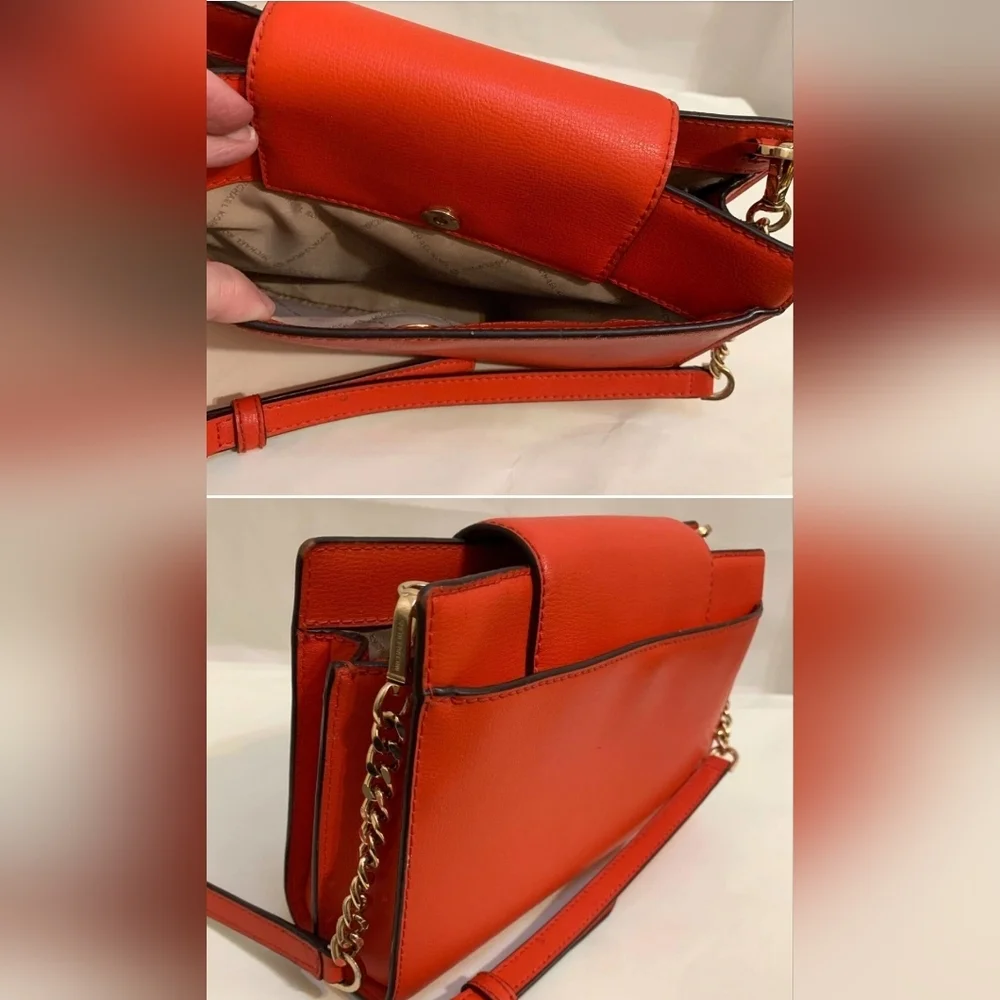 Red/Orange Michael Kors Clutch Crossbody Leather Bag